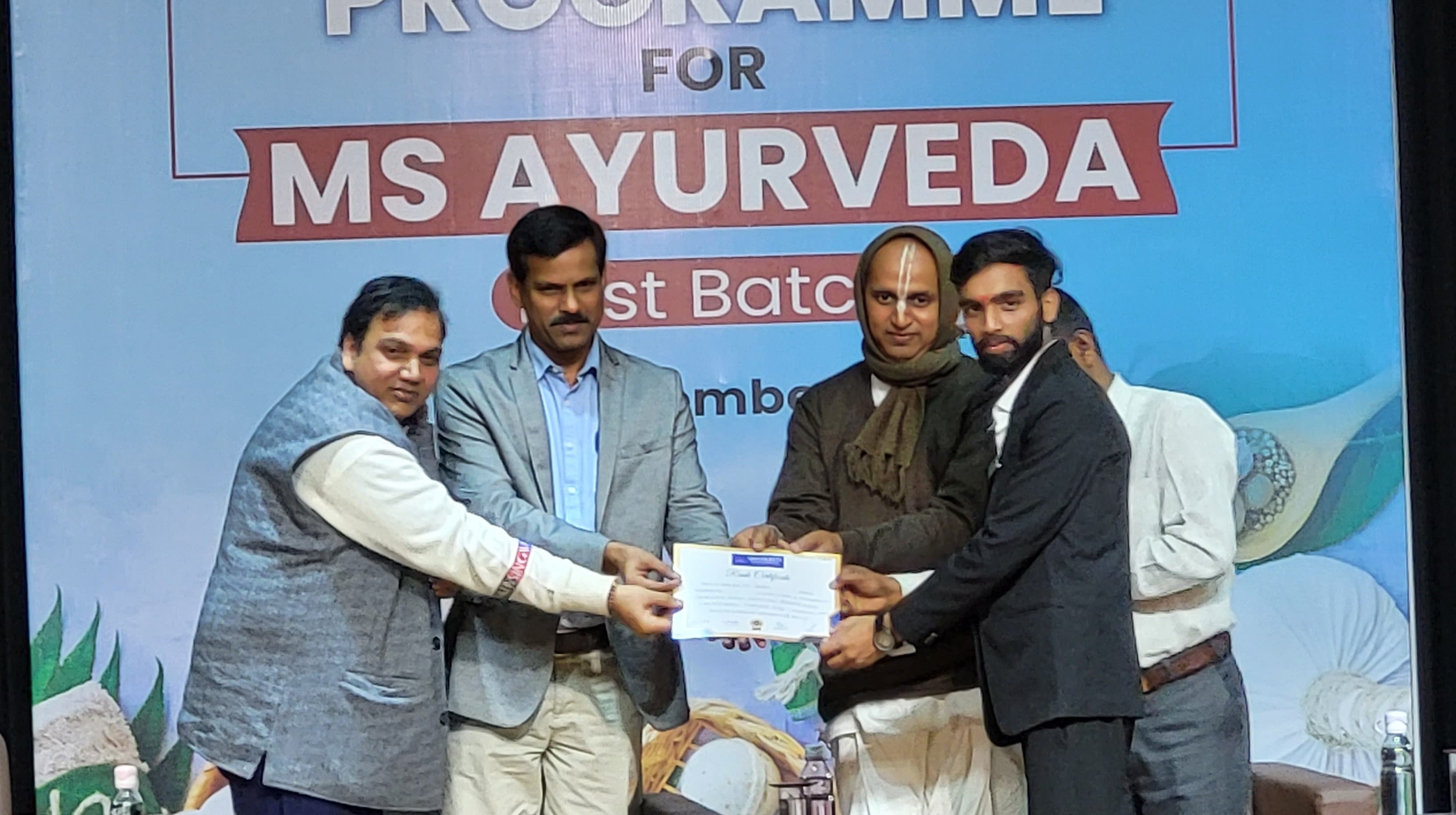 Vansh Srivastava representing Ayurakshak Association at the certificate presentation for the First Batch of the MS Ayurveda Programme
